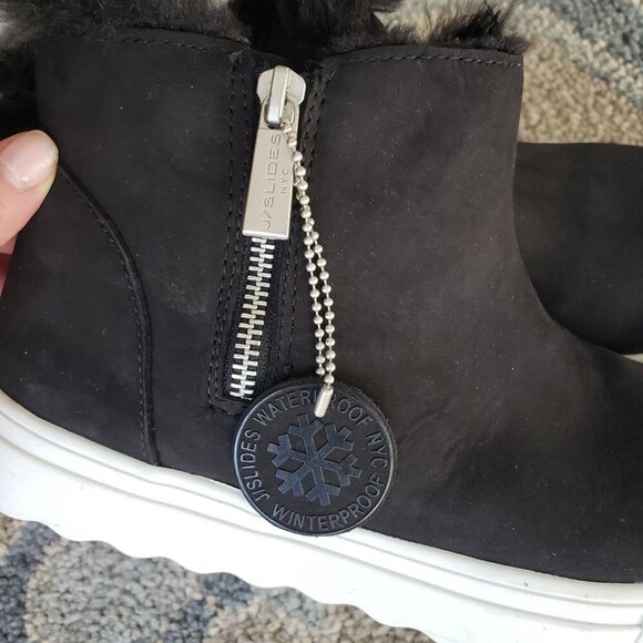 NIB J Slides Poppy Black Nubuck Fur Lined Waterproof Platform Sneaker Boots 8.5 - Picture 3 of 9